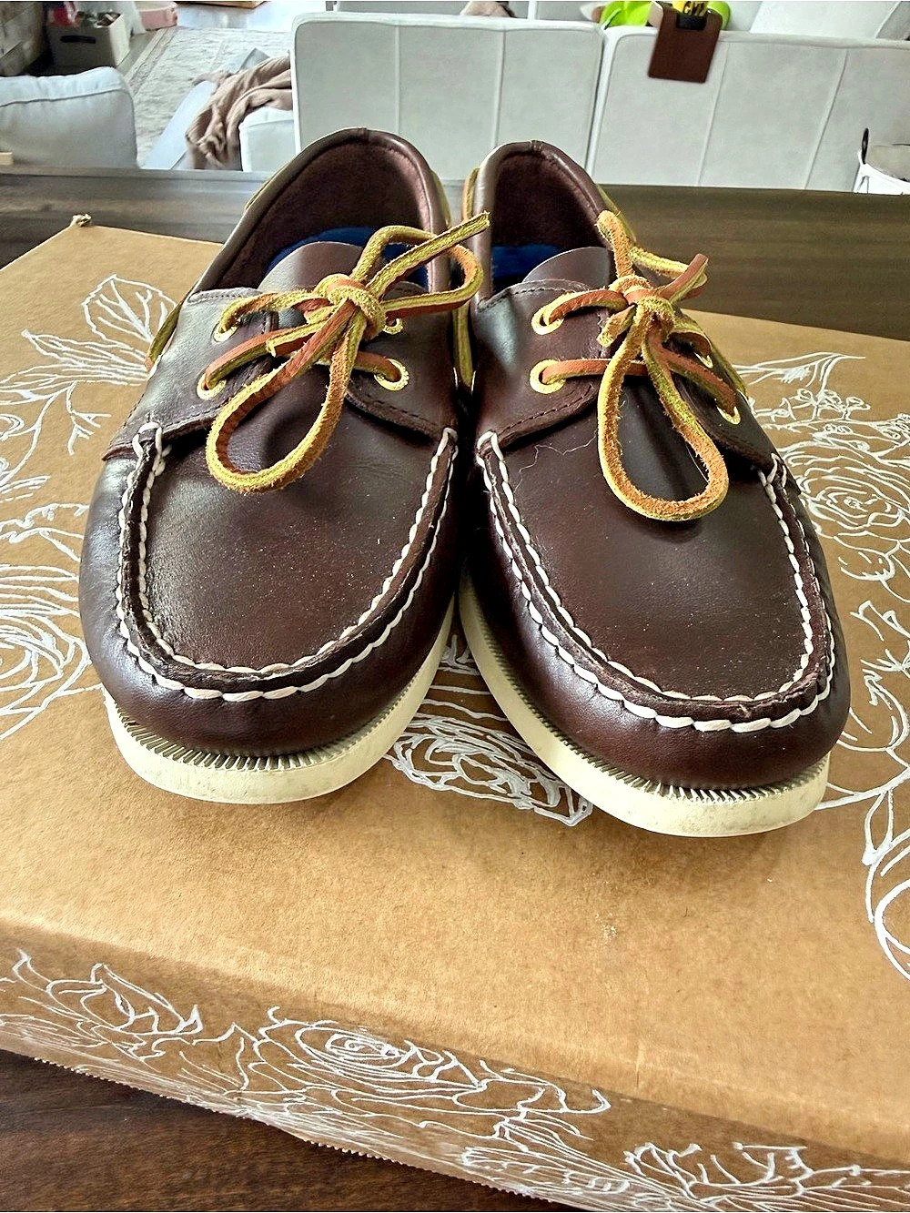 Sperry Authentic Original Leather Boat Shoes in Brown & Cream US 8 W